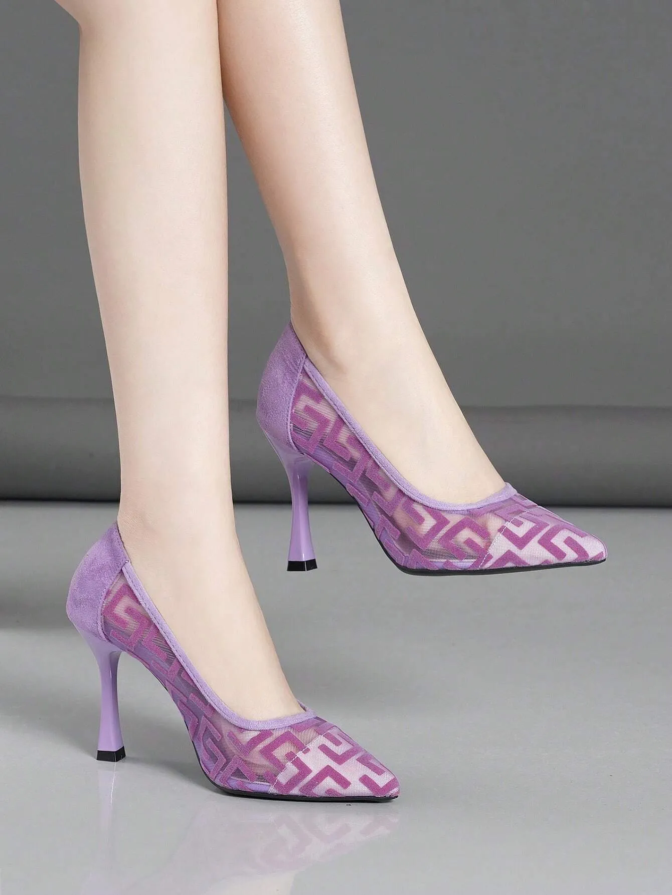 Spring/autumn Ladies Apricot Thin Heel Pointed Toe Stiletto Breathable Mesh Shallow Mouth High Heel Shoes