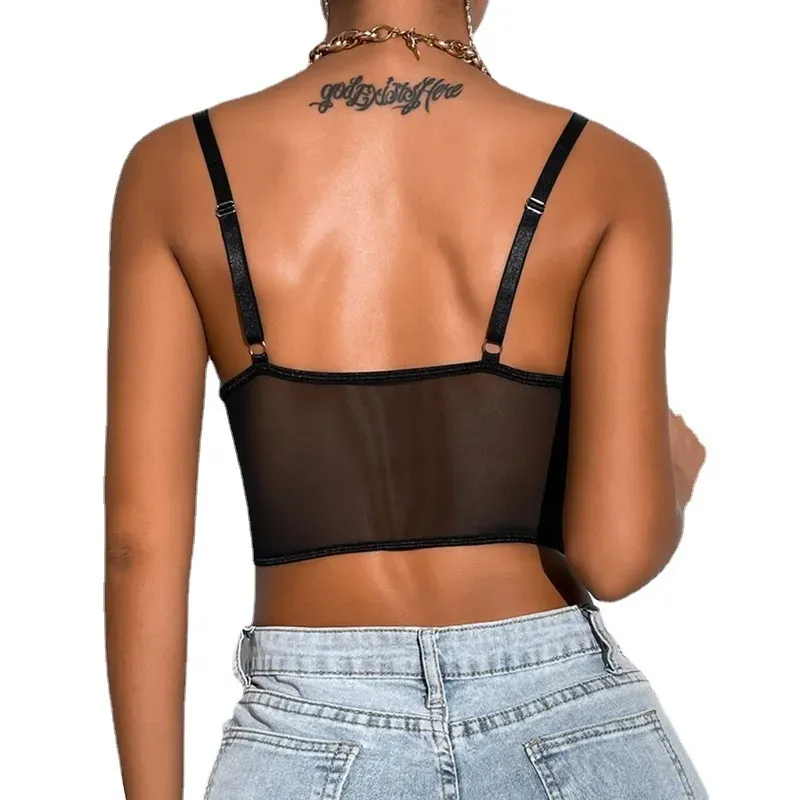 Strapped Desire Mesh Back Bustier Top
