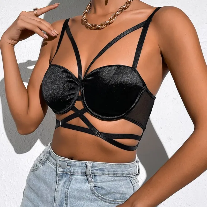 Strapped Desire Mesh Back Bustier Top