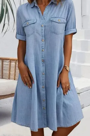 Sveta - Short Sleeve Button Denim Dress
