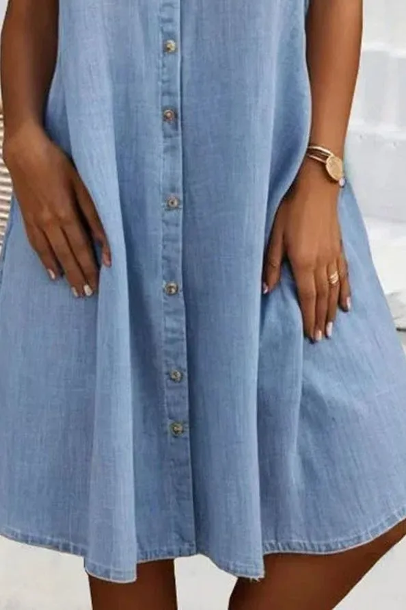 Sveta - Short Sleeve Button Denim Dress