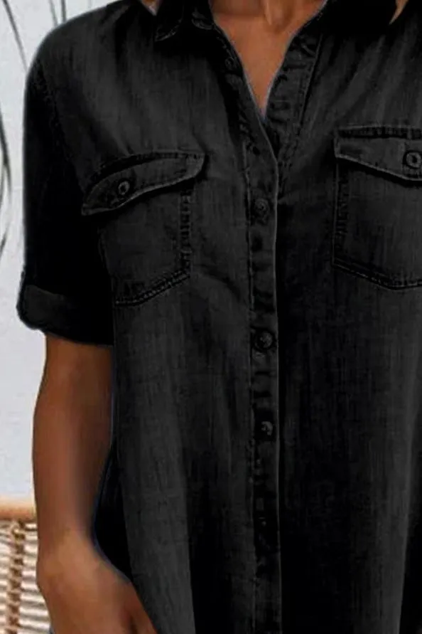Sveta - Short Sleeve Button Denim Dress
