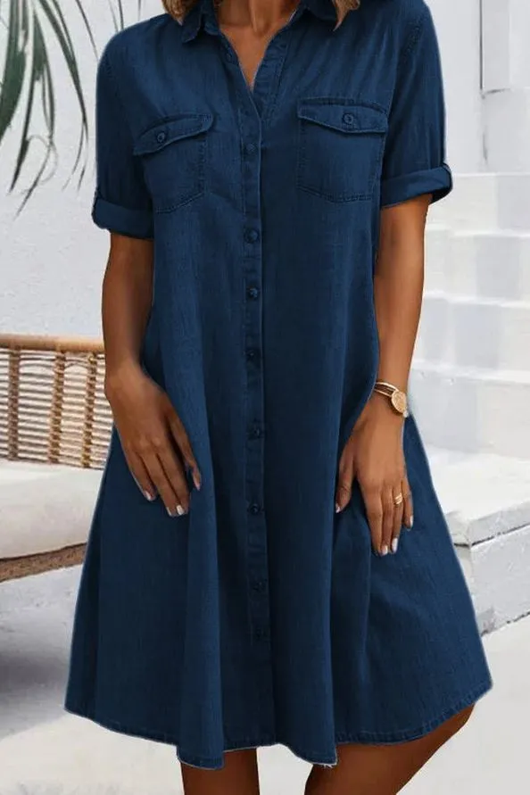 Sveta - Short Sleeve Button Denim Dress