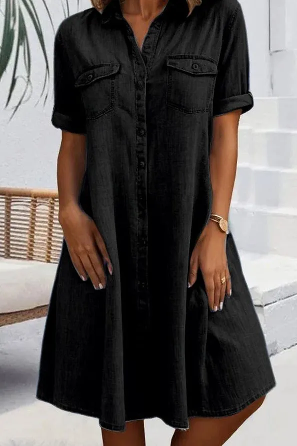 Sveta - Short Sleeve Button Denim Dress