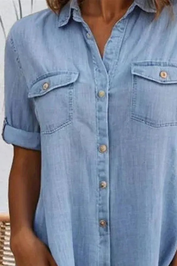 Sveta - Short Sleeve Button Denim Dress