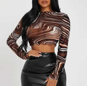 Swirl It Up Long Sleeve Mesh Crop Top