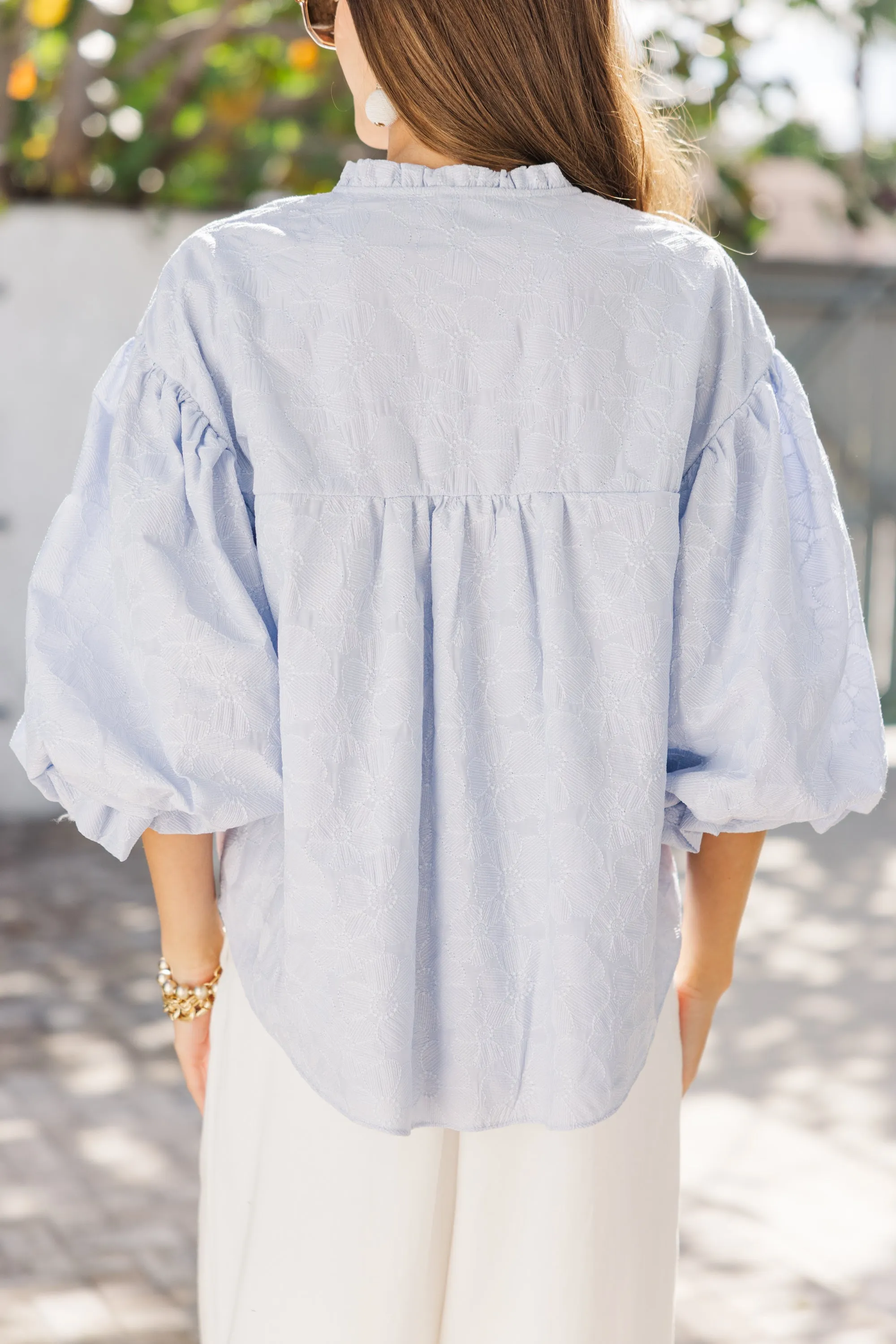 Take Your Turn Light Blue Textured Blouse