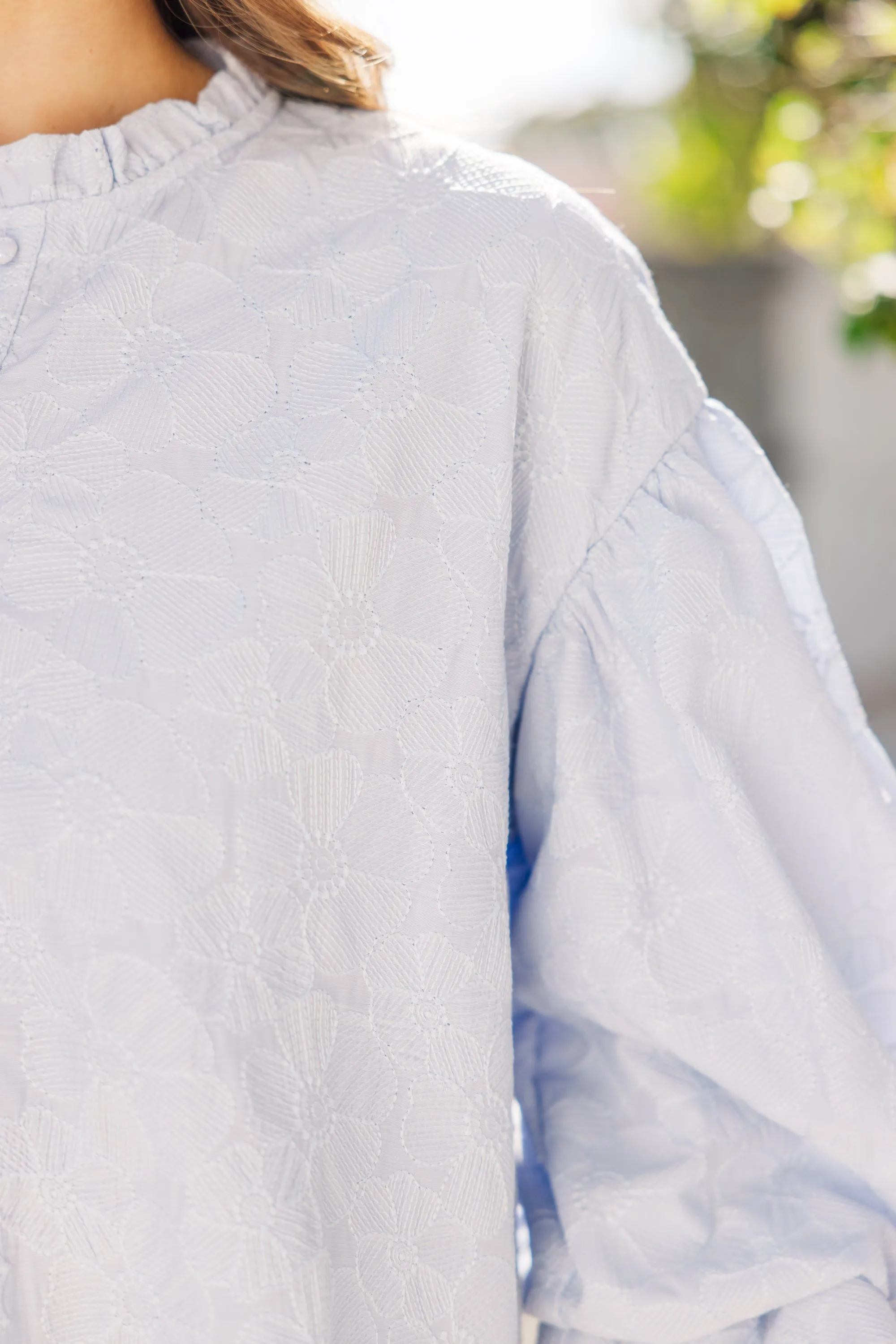 Take Your Turn Light Blue Textured Blouse