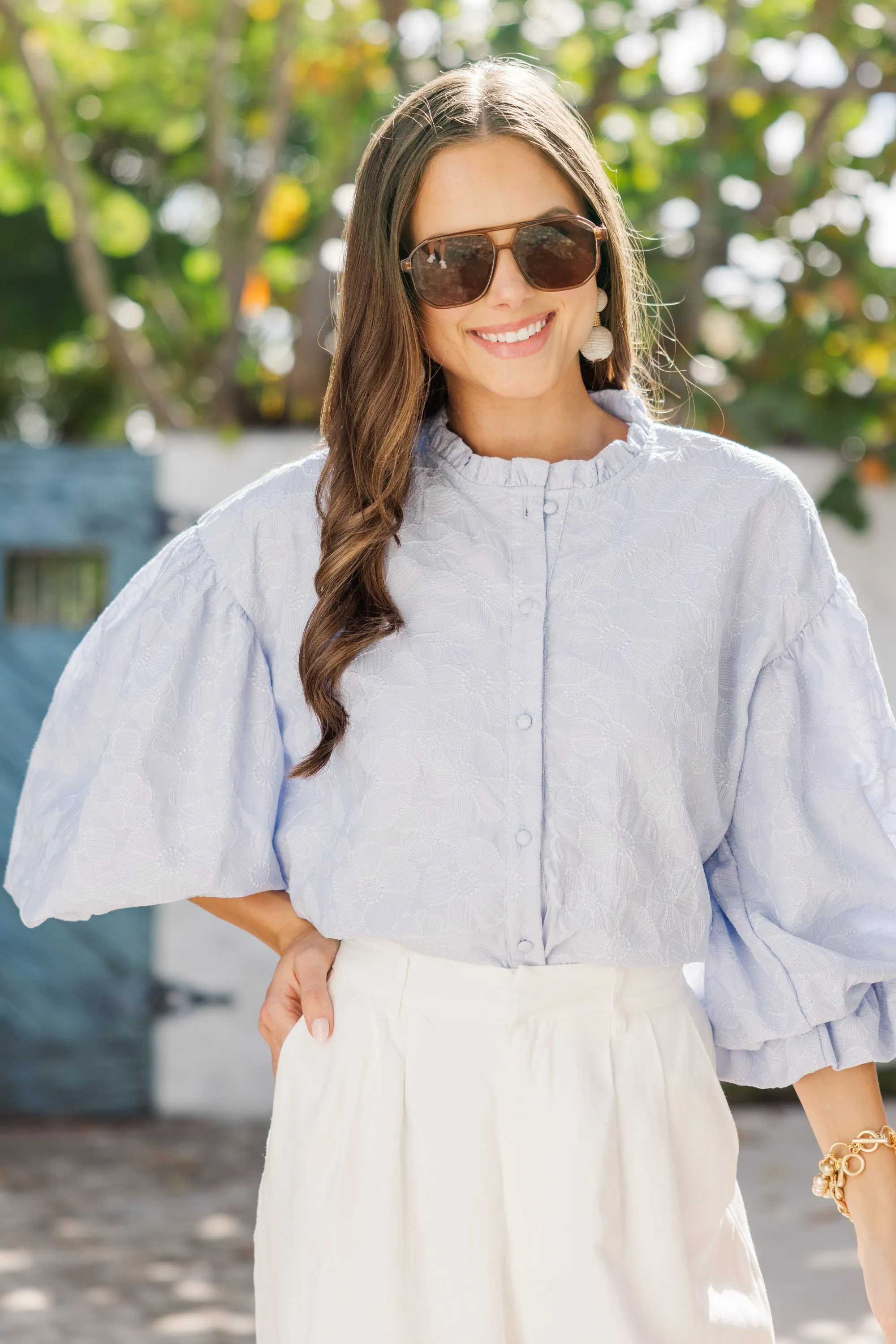 Take Your Turn Light Blue Textured Blouse