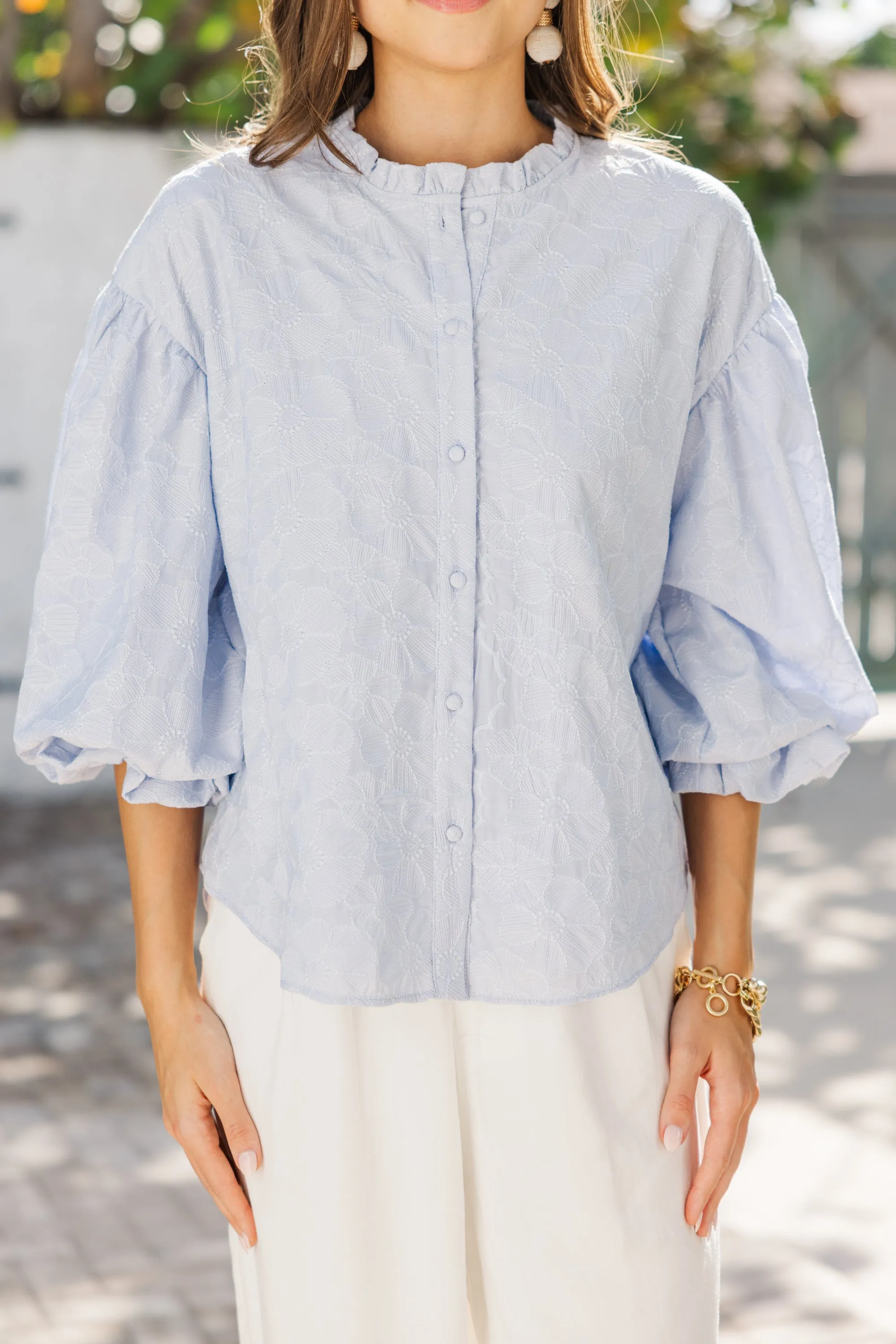 Take Your Turn Light Blue Textured Blouse