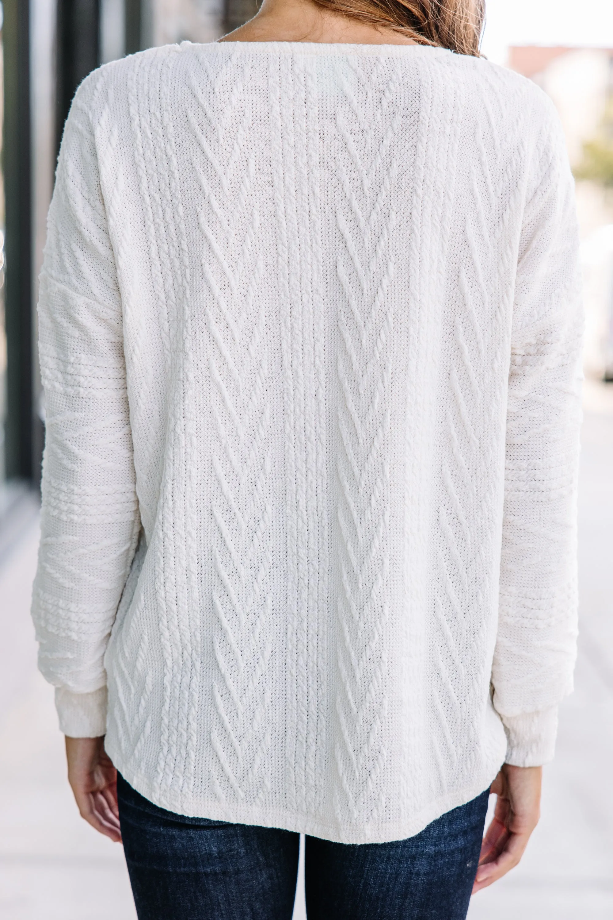 The Slouchy Ivory White Cable Knit Top