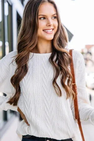 The Slouchy Ivory White Cable Knit Top
