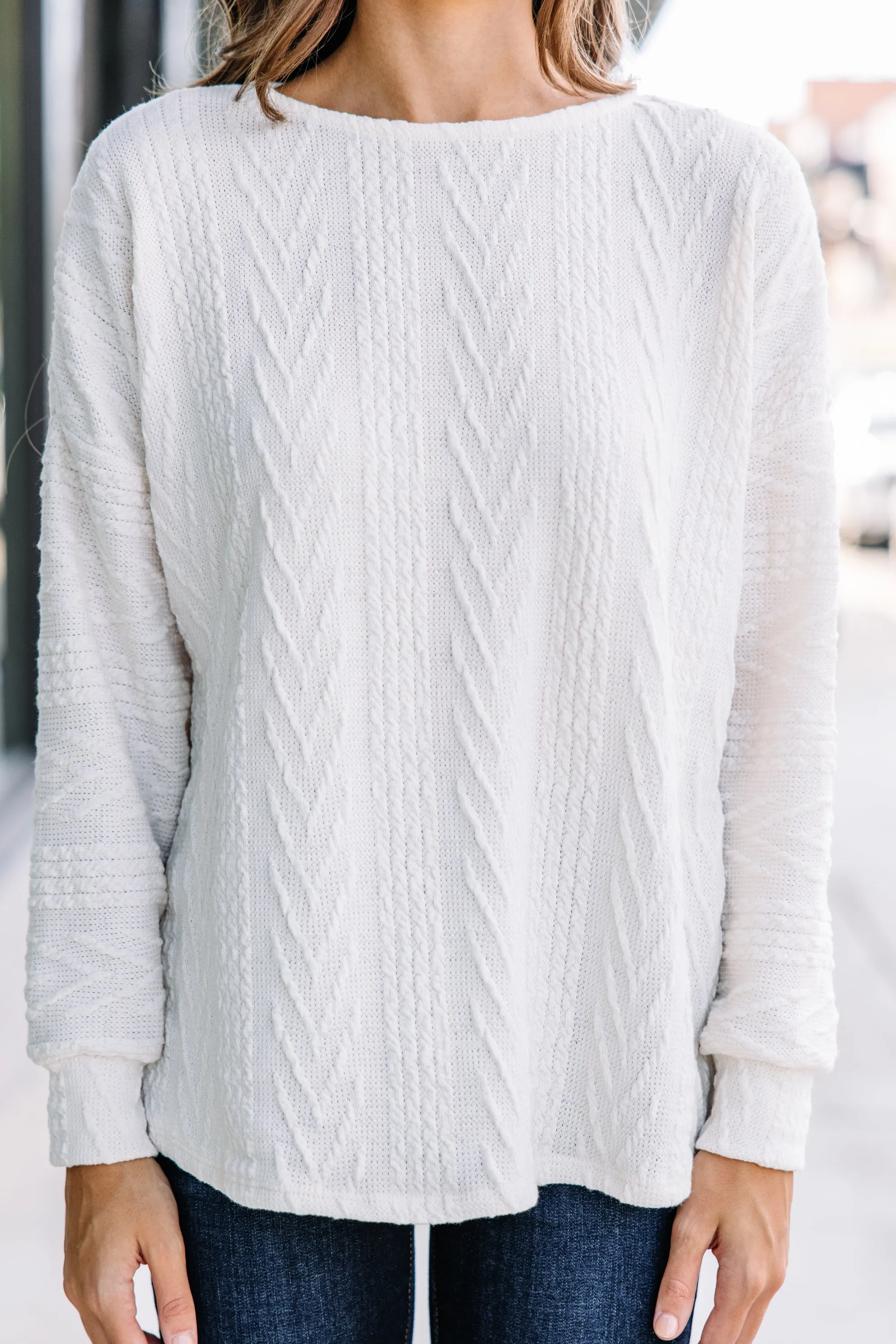 The Slouchy Ivory White Cable Knit Top