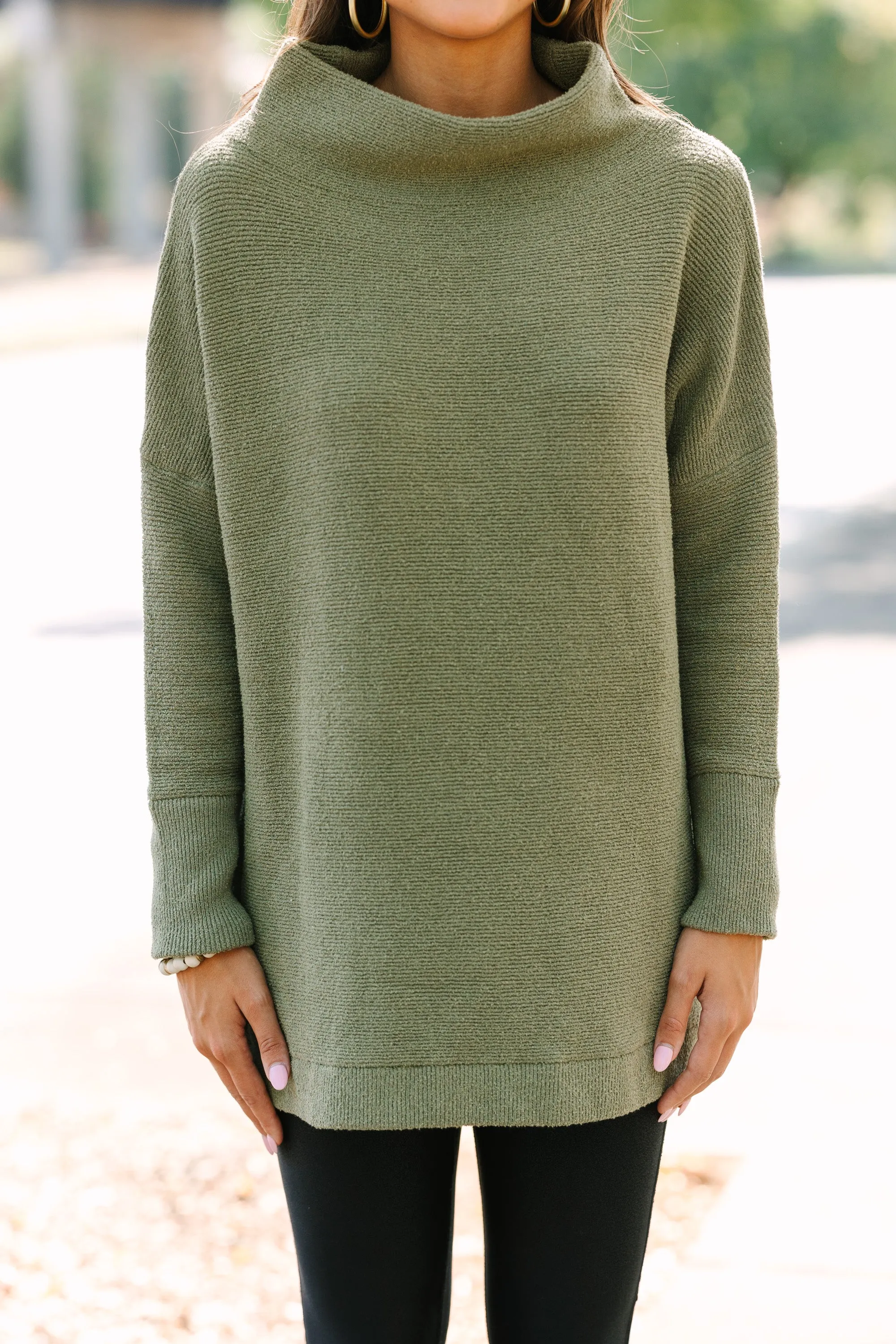 The Slouchy Olive Mock Neck Tunic