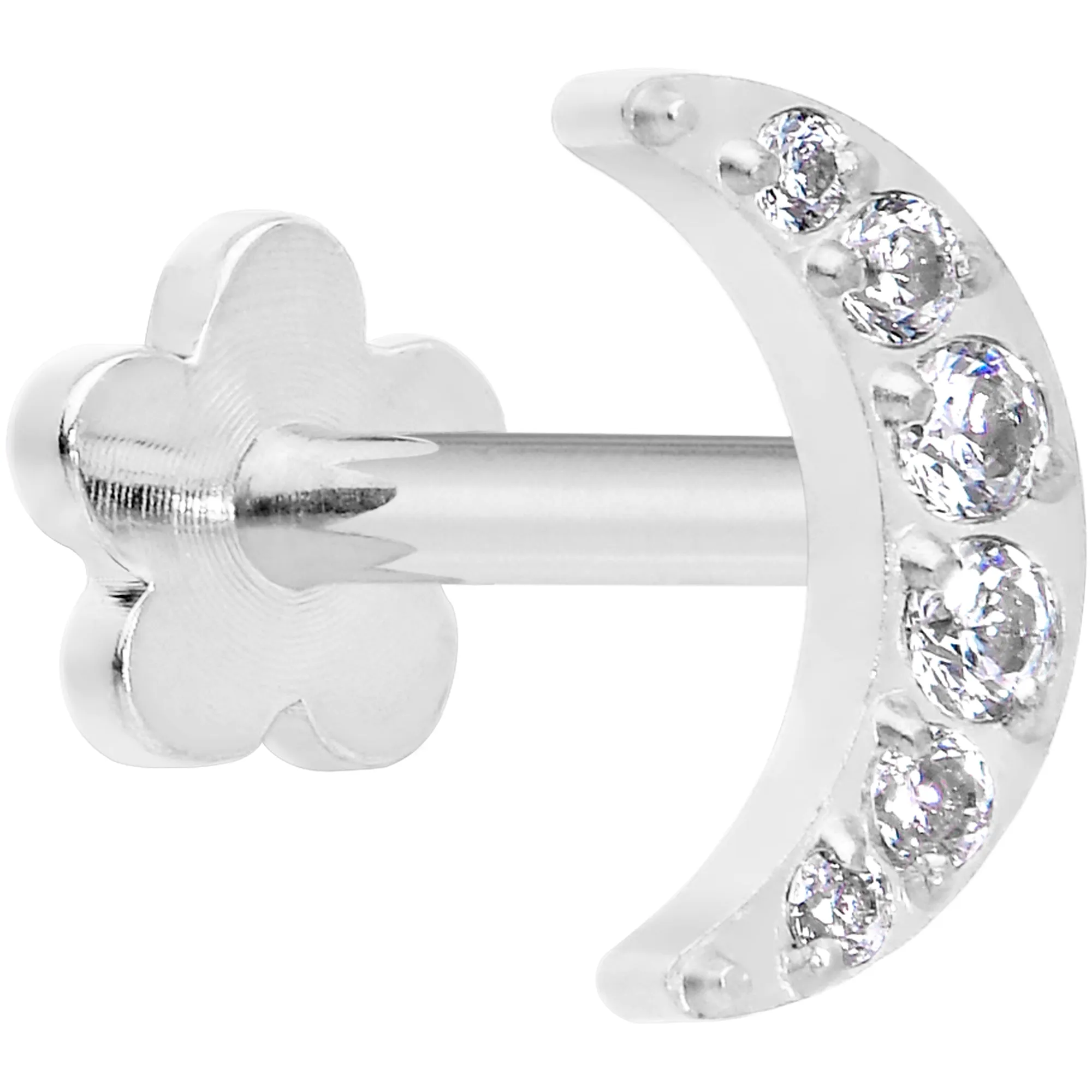 Titanium Flat Back Earring Gem Crescent Moon - 18 Gauge Threadless Reversible