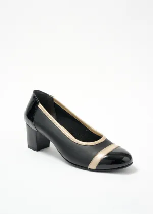 Two-material wide comfort heel pumps