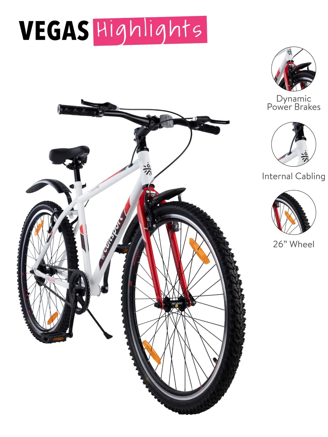 Vegas White Steel Single Speed Cycle 26 inch City Bike Double Wall Rim, Free Trainer Sessions, Cycling Event