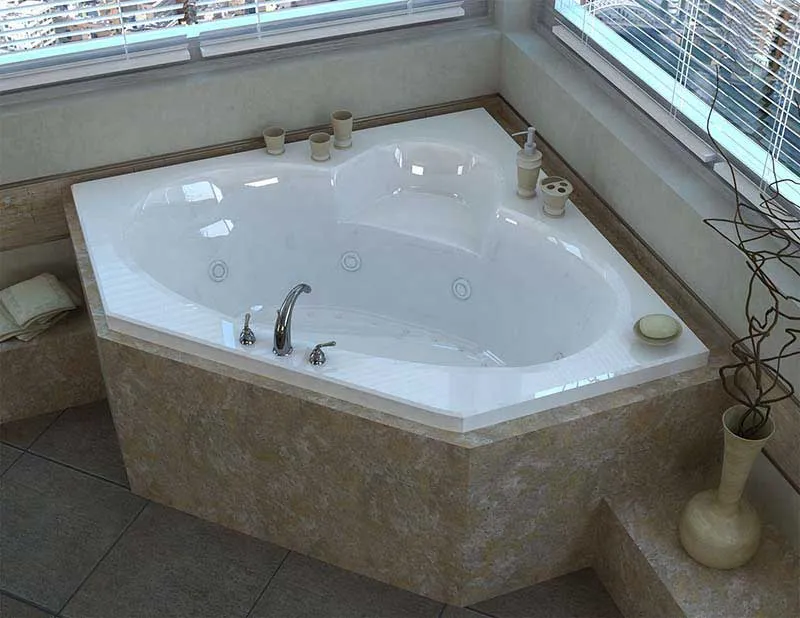 Venzi Ambra 60 x 60 Corner Air & Whirlpool Jetted Bathtub with Center Drain By Atlantis