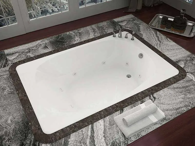 Venzi Aqui 48 x 78 Rectangular Whirlpool Jetted Bathtub with Center Drain By Atlantis