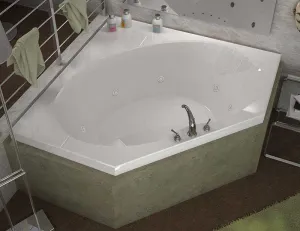 Venzi Luna 60 x 60 Corner Whirlpool Jetted Bathtub with Center Drain By Atlantis