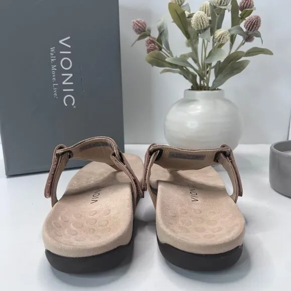 Vionic Wanda T-Strap Sandal Macaroon Leather 10012291291 Women's 10 M Tried On