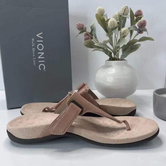 Vionic Wanda T-Strap Sandal Macaroon Leather 10012291291 Women's 10 M Tried On