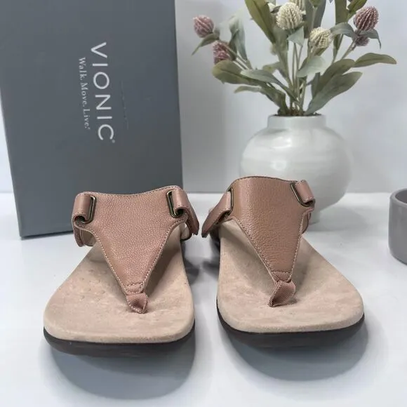 Vionic Wanda T-Strap Sandal Macaroon Leather 10012291291 Women's 10 M Tried On