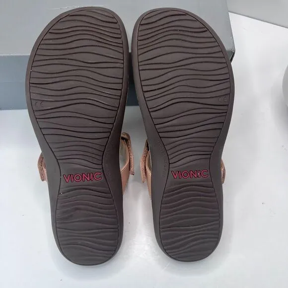 Vionic Wanda T-Strap Sandal Macaroon Leather 10012291291 Women's 10 M Tried On