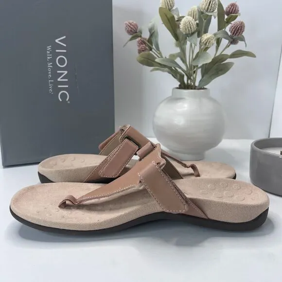 Vionic Wanda T-Strap Sandal Macaroon Leather 10012291291 Women's 10 M Tried On