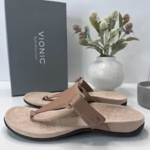 Vionic Wanda T-Strap Sandal Macaroon Leather 10012291291 Women's 10 M Tried On