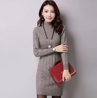 Winter Autumn Women Sweater Dresses Long Sleeve Knitted Wool Sweater Dress Female Turtleneck Mini Slim Dress Woman Clothing