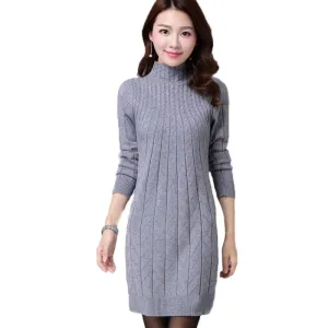 Winter Autumn Women Sweater Dresses Long Sleeve Knitted Wool Sweater Dress Female Turtleneck Mini Slim Dress Woman Clothing