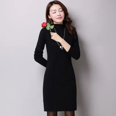 Winter Autumn Women Sweater Dresses Long Sleeve Knitted Wool Sweater Dress Female Turtleneck Mini Slim Dress Woman Clothing