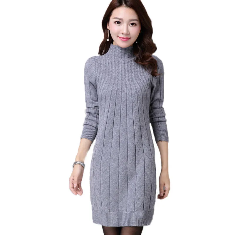Winter Autumn Women Sweater Dresses Long Sleeve Knitted Wool Sweater Dress Female Turtleneck Mini Slim Dress Woman Clothing