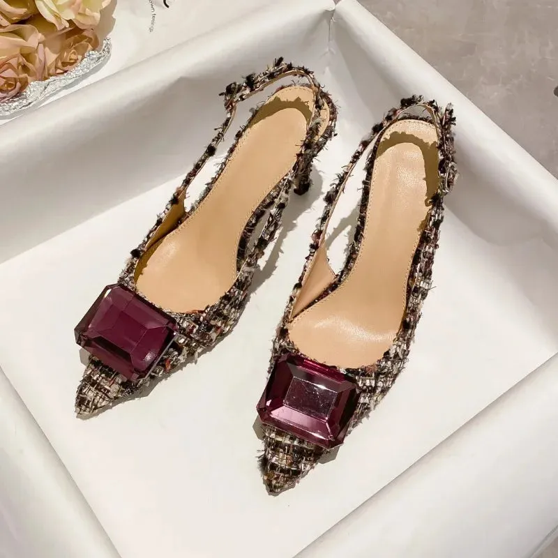 Women's Plush Cloth Rhinestone High Heels