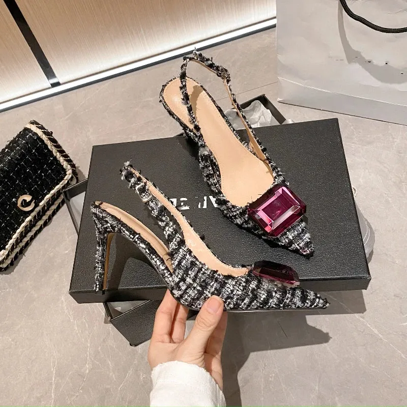 Women's Plush Cloth Rhinestone High Heels