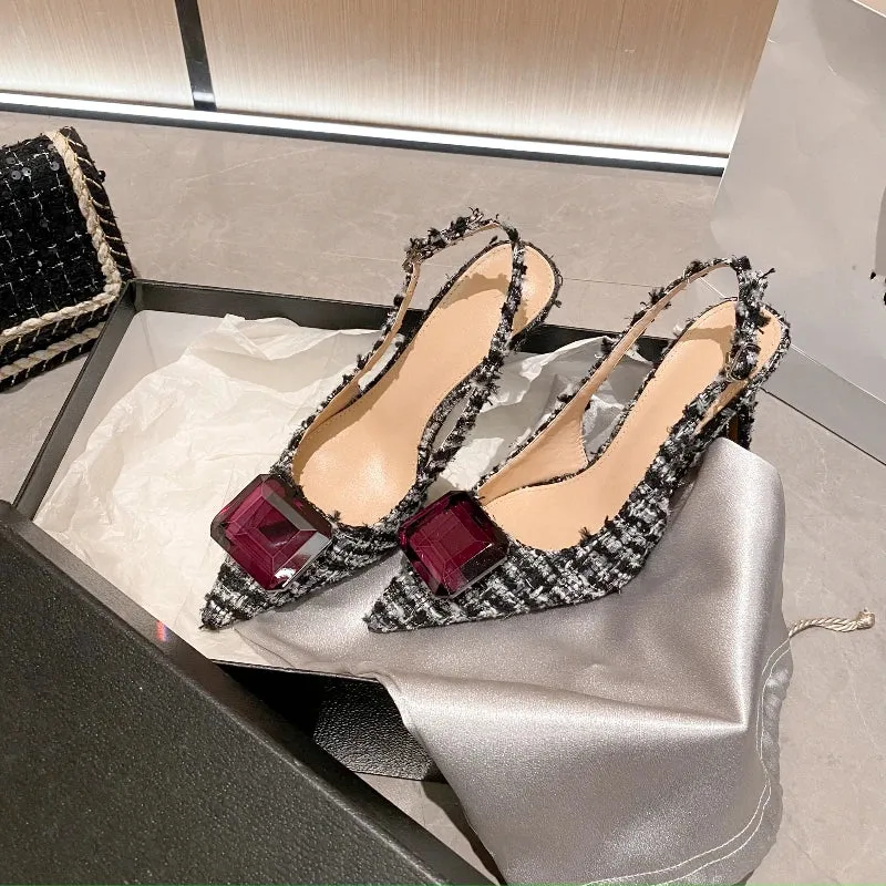 Women's Plush Cloth Rhinestone High Heels