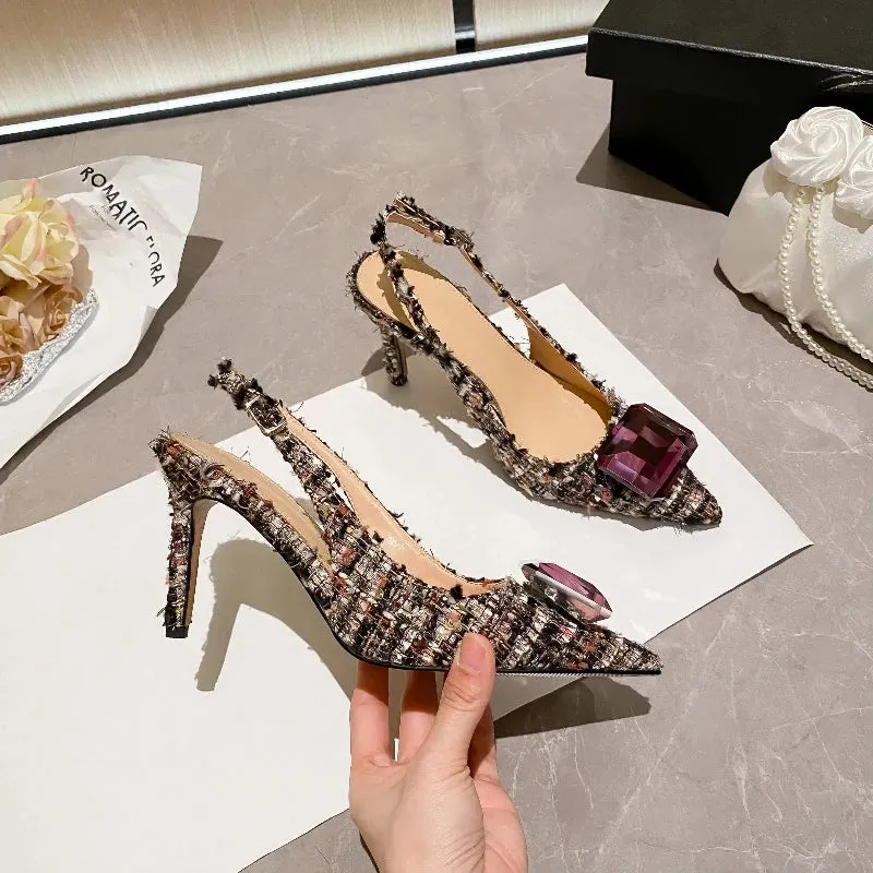 Women's Plush Cloth Rhinestone High Heels