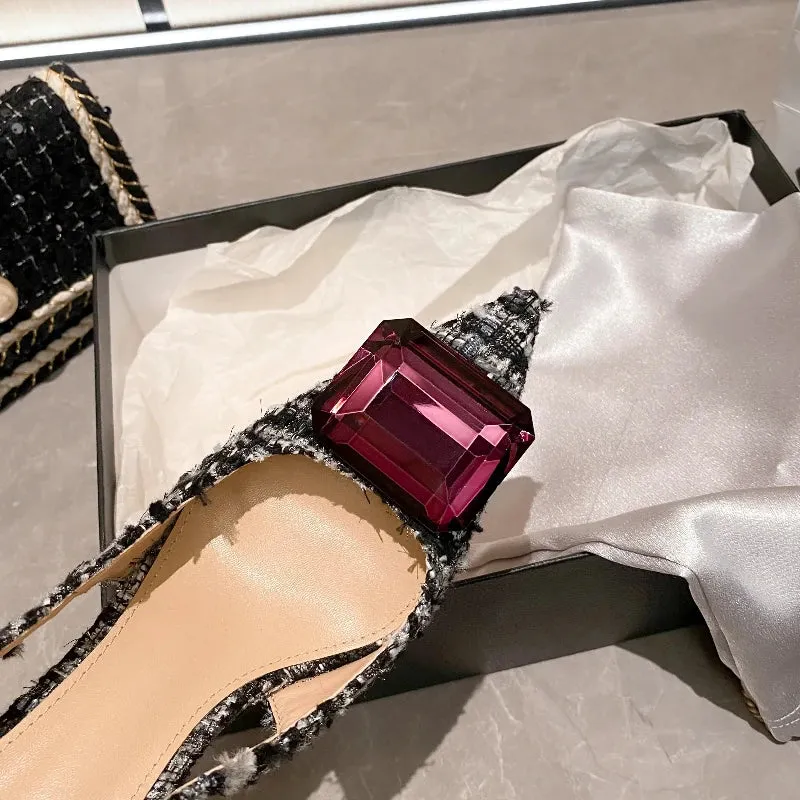 Women's Plush Cloth Rhinestone High Heels