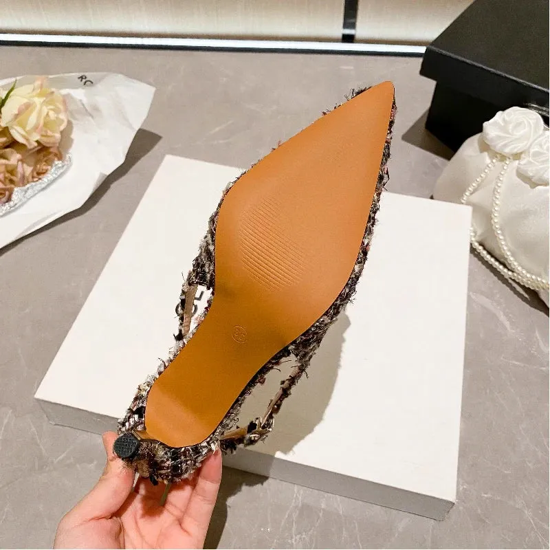 Women's Plush Cloth Rhinestone High Heels