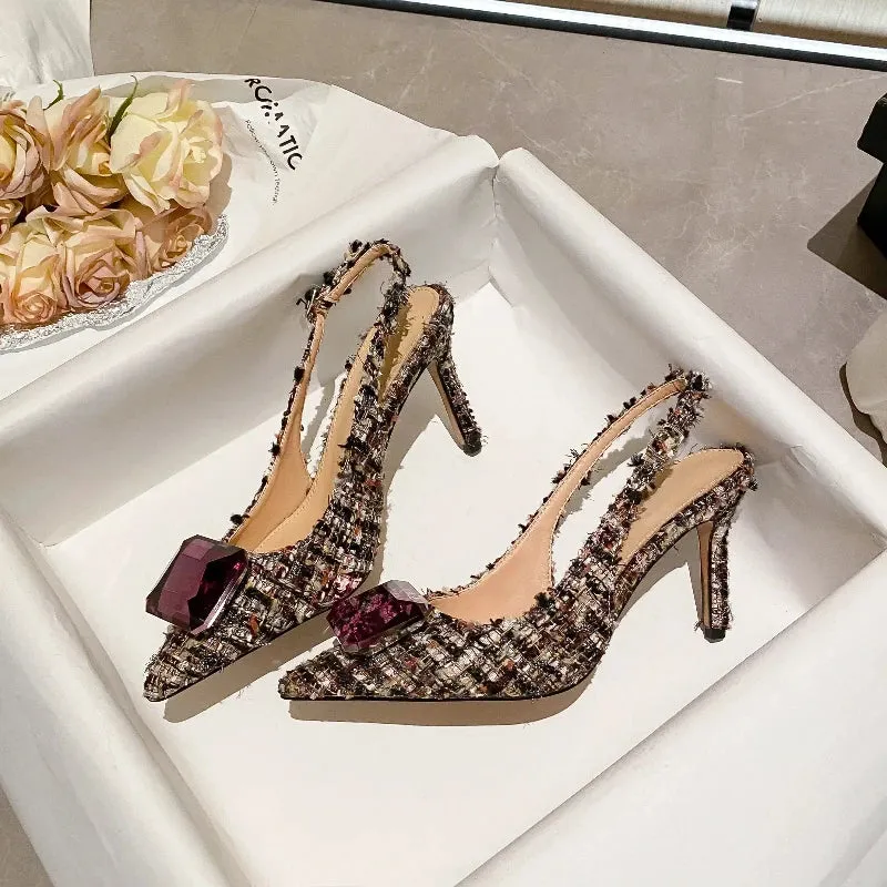 Women's Plush Cloth Rhinestone High Heels