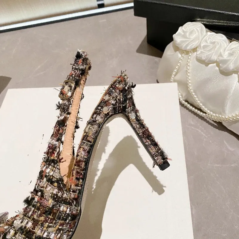 Women's Plush Cloth Rhinestone High Heels