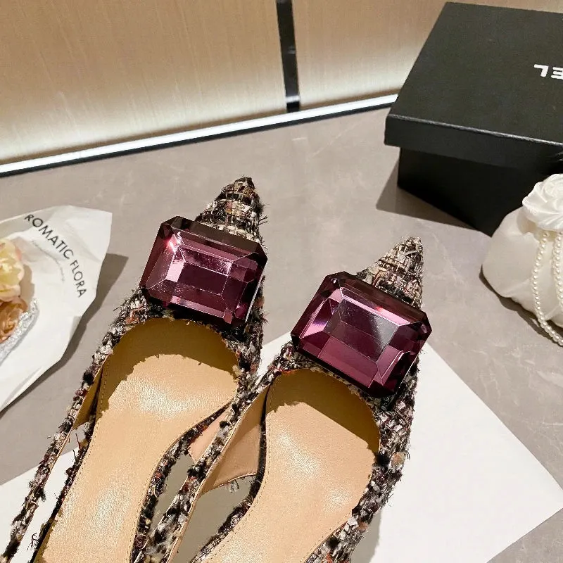 Women's Plush Cloth Rhinestone High Heels