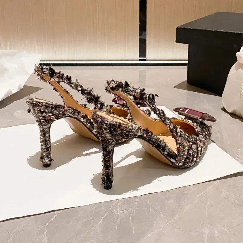 Women's Plush Cloth Rhinestone High Heels