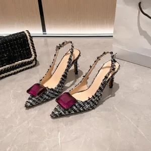 Women's Plush Cloth Rhinestone High Heels