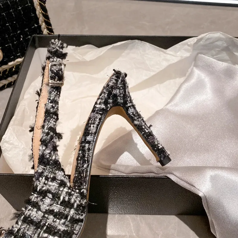 Women's Plush Cloth Rhinestone High Heels