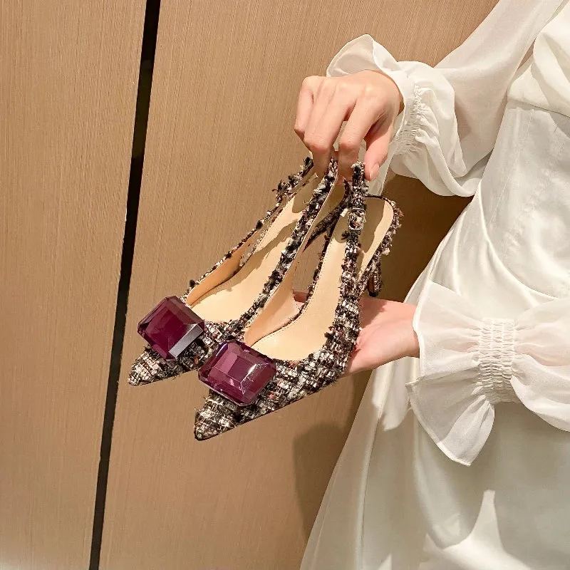 Women's Plush Cloth Rhinestone High Heels