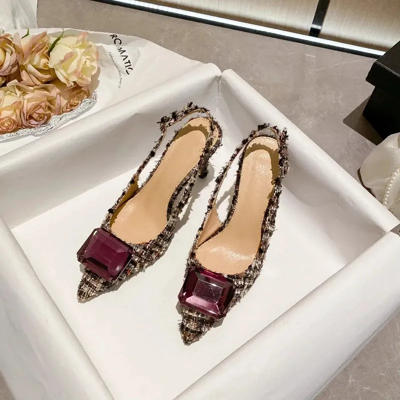 Women's Plush Cloth Rhinestone High Heels
