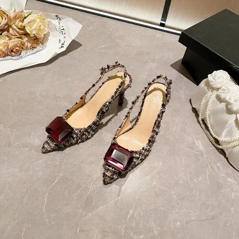Women's Plush Cloth Rhinestone High Heels