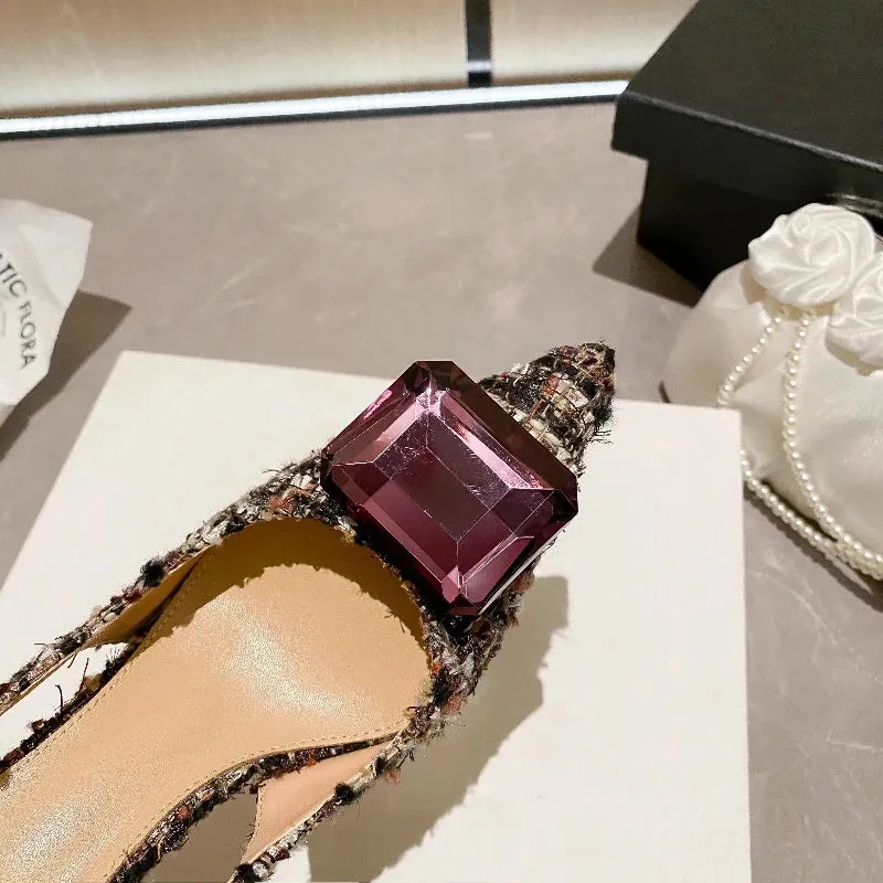 Women's Plush Cloth Rhinestone High Heels